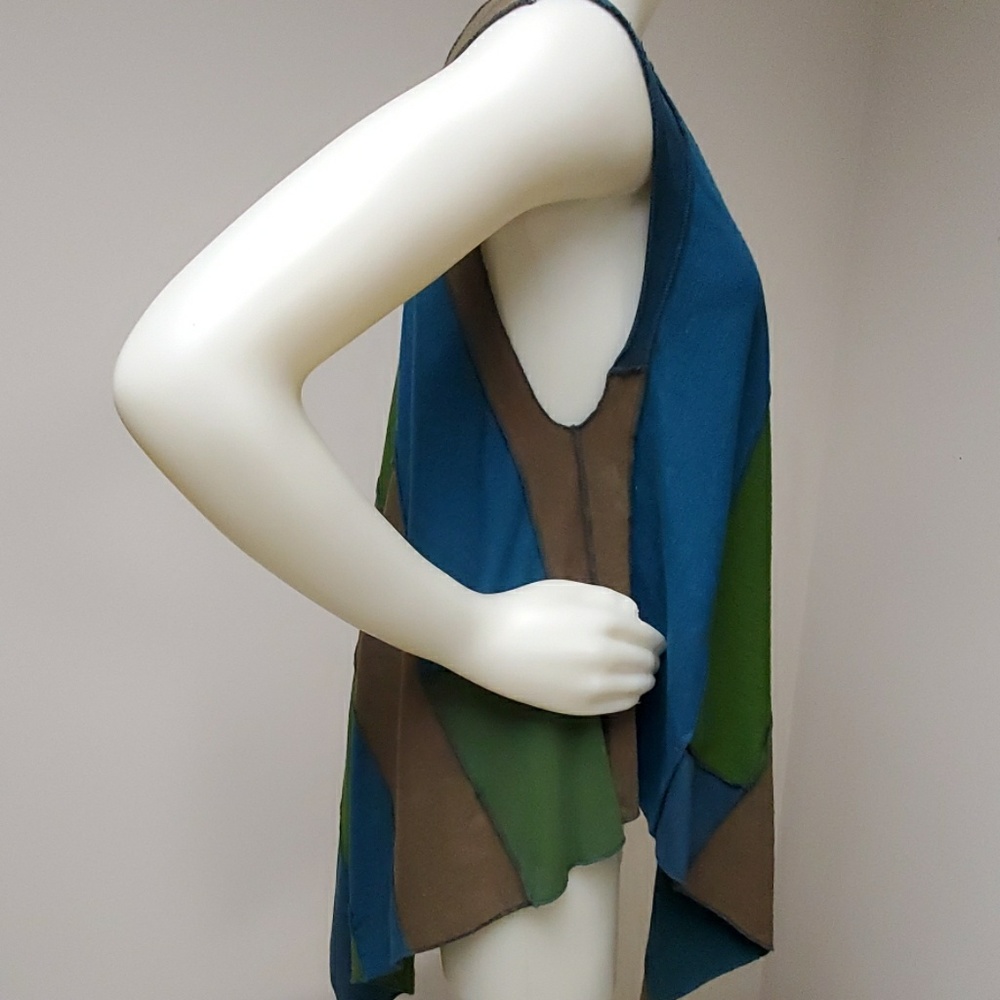 Pullover Sleeveless Razor Cut Patchwork Hemp Tuni… - image 5